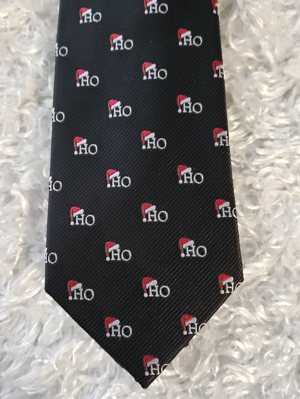 Christmas Holiday Festive Santa Hat  Ho Ho Ho Neck tie st. Nicholas Square Black